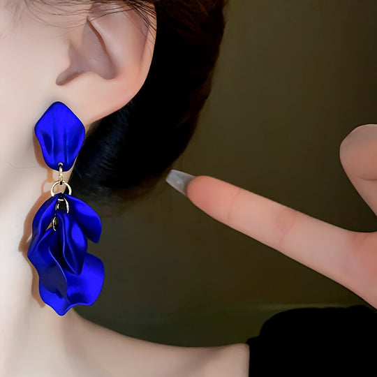 Luxury Elegant 925 Silver Matte Petal Tassel Earrings