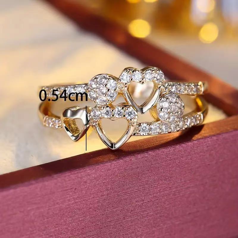 Double-Band Heart Ring with Synthetic Cubic Zirconia