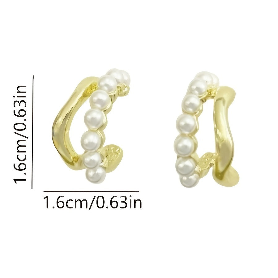 Double Layer Imitation Pearl Earrings with Golden