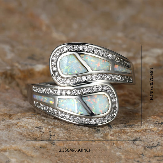 Boho Vintage White Opal Stone Ring