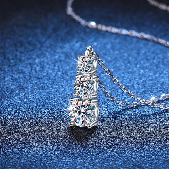 Full Moissanite Pendant Silver Necklace