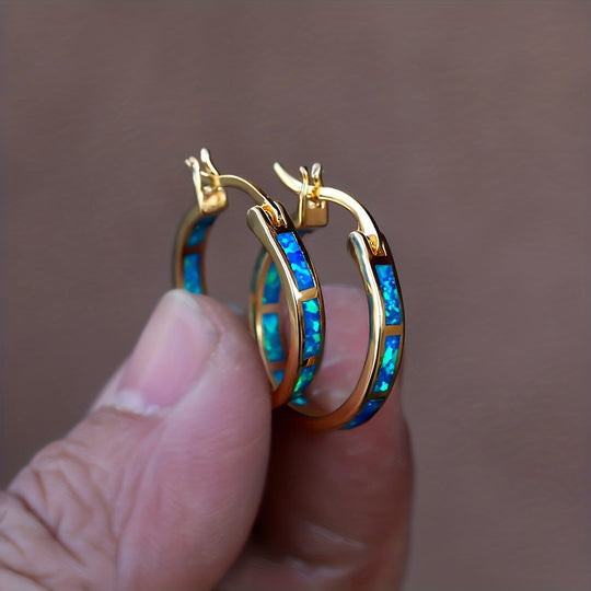 Vintage Boho Opal Hoop Earrings