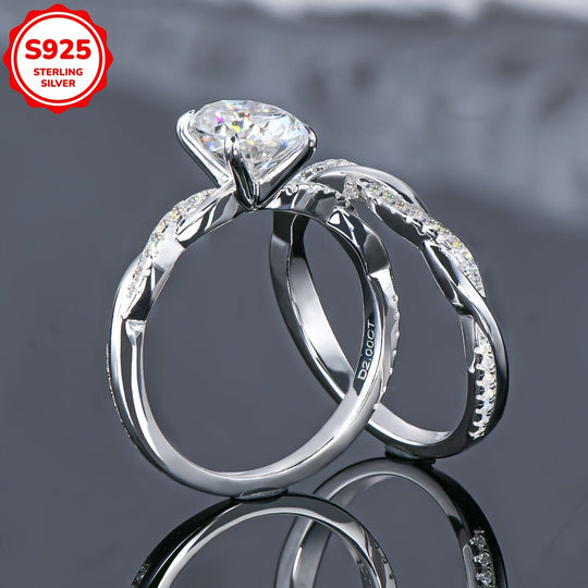 Oval Cut Moissanite Twisted Band Ring Set