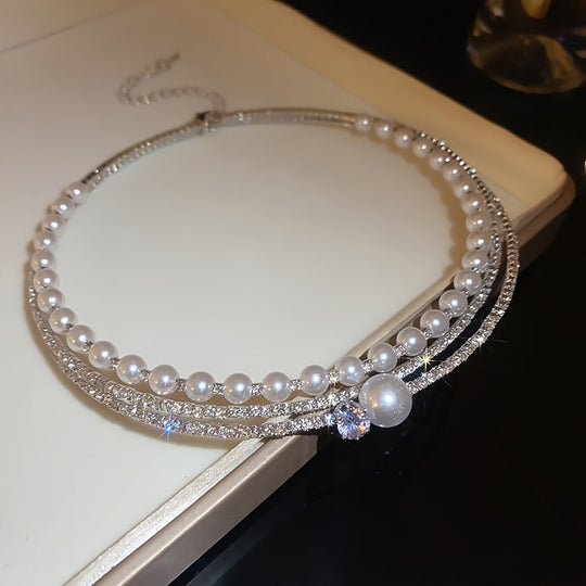 Multi-Layer Pearl Crystal Choker