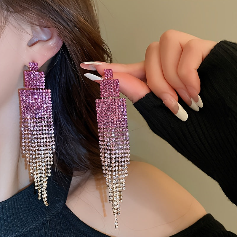 Glittering Rhinestone Tassel Earrings