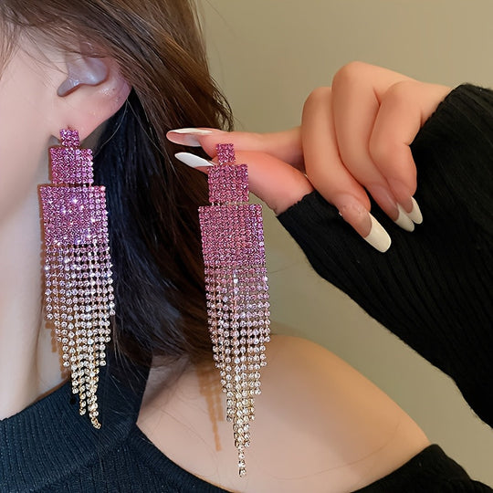 Glittering Rhinestone Tassel Earrings