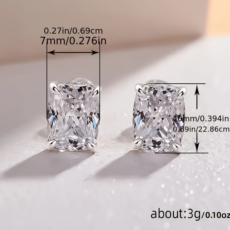S925 Sterling Silver Square Zirconia Earrings