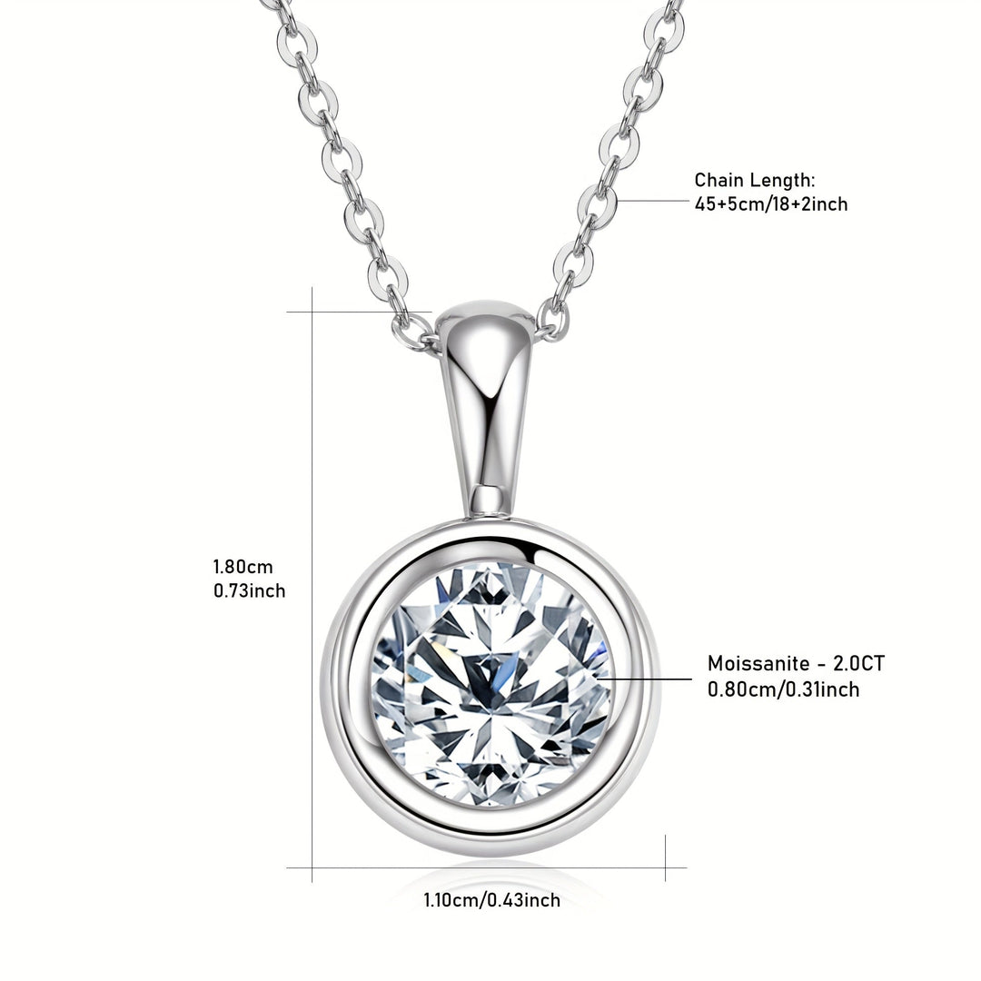 2-Carat 8mm Round Cut Moissanite Pendant Necklace