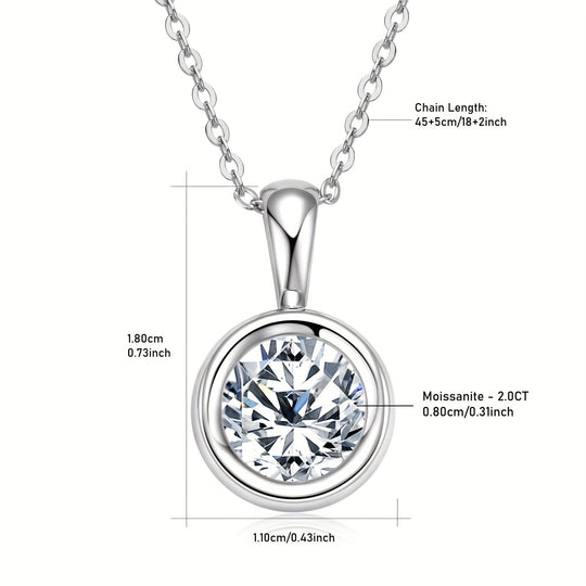 2-Carat 8mm Round Cut Moissanite Pendant Necklace
