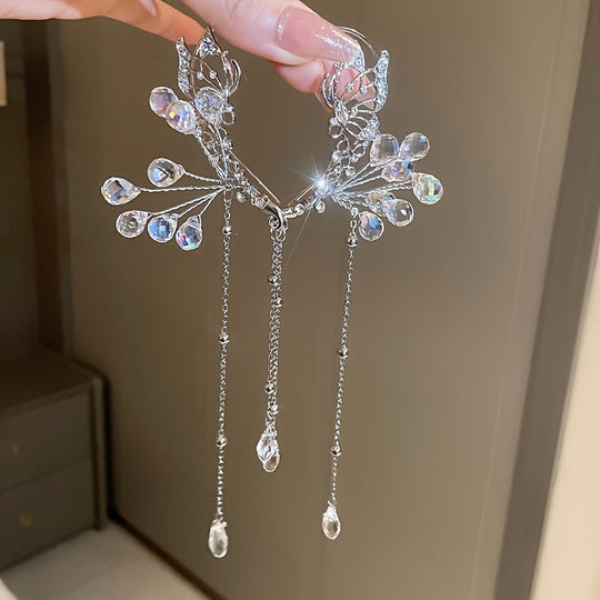 Elegant Crystal Flower & Tassel Ear Wrap
