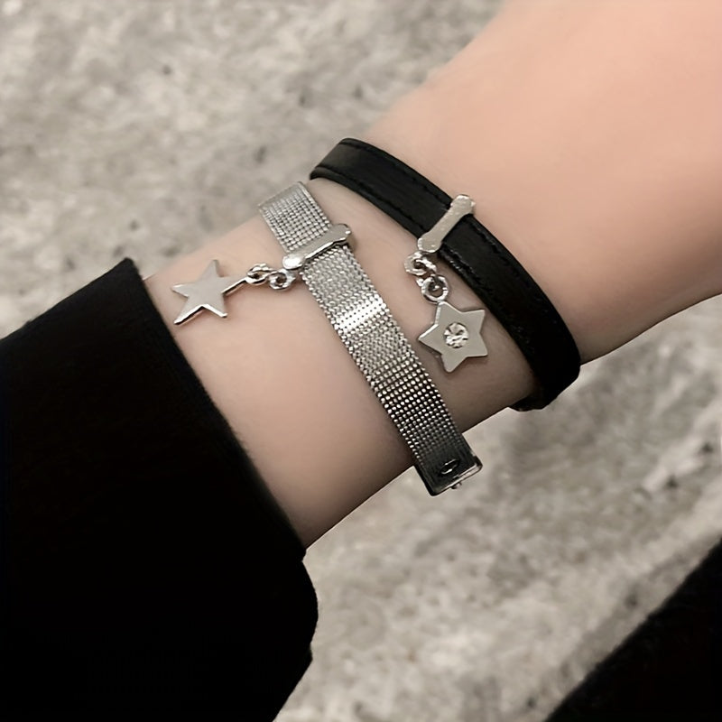 Star Studded Leather Chain Bracelet