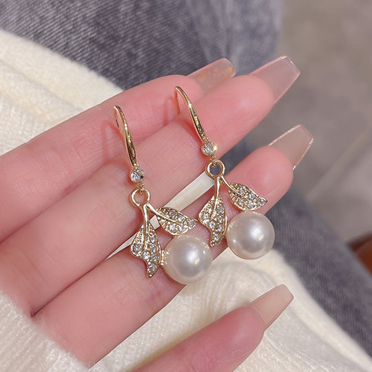 French Leaf & Faux Pearl Drop Earrings