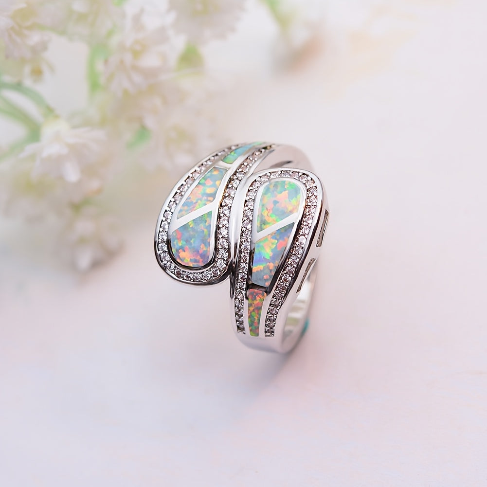 Boho Vintage White Opal Stone Ring