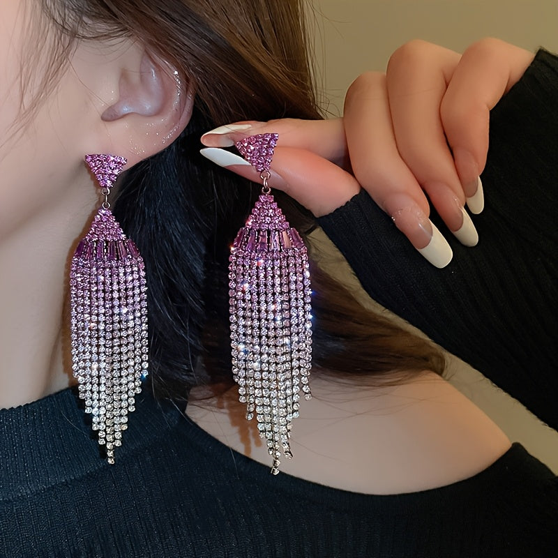 Glittering Rhinestone Tassel Earrings