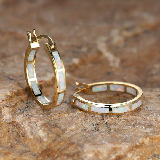 Vintage Boho Opal Hoop Earrings