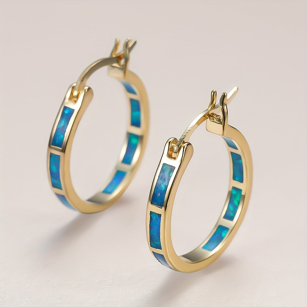 Vintage Boho Opal Hoop Earrings