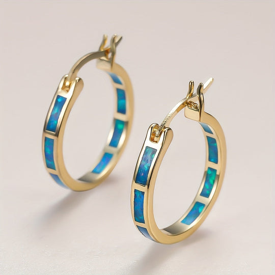 Vintage Boho Opal Hoop Earrings