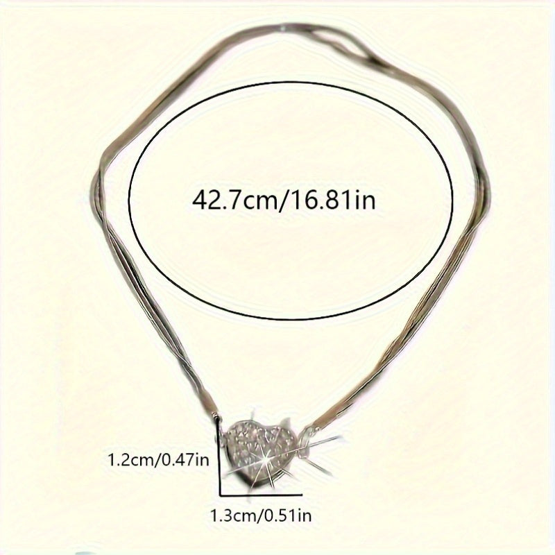 Multi-Layer Heart Zirconia Pendant Necklace