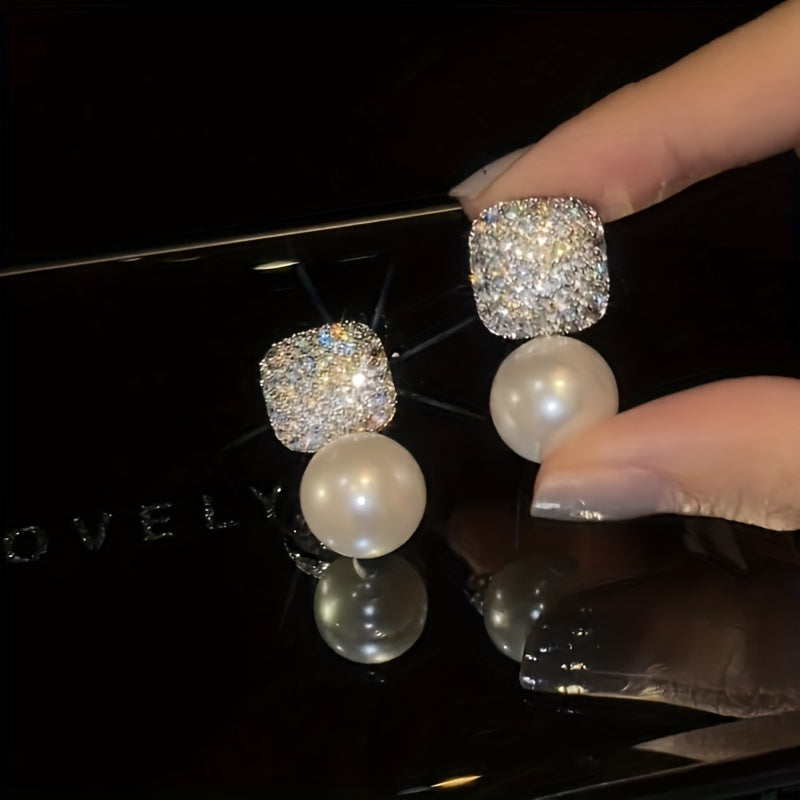 Luxurious Blingbling Square Pendant Earrings