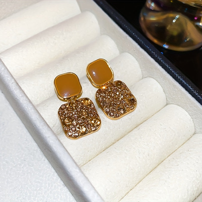 Square Dangle Earrings with Sparkling Rhinestones