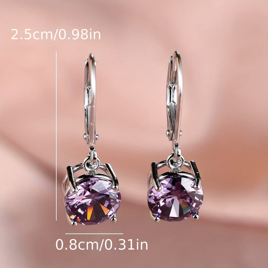 Silvery Round Colorful Zirconia Earrings