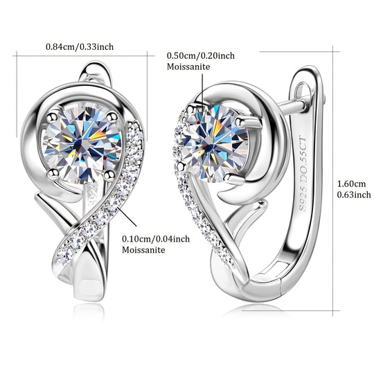 Elegant Moissanite Silver Rose Flower Hoop Earrings