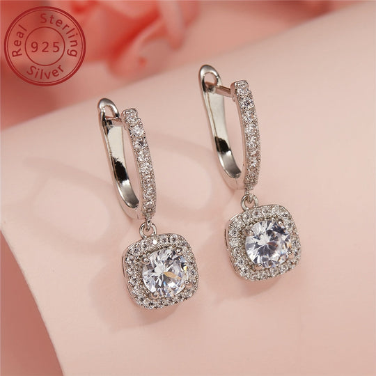 925 Pure Silvery Round Moissanite Earrings
