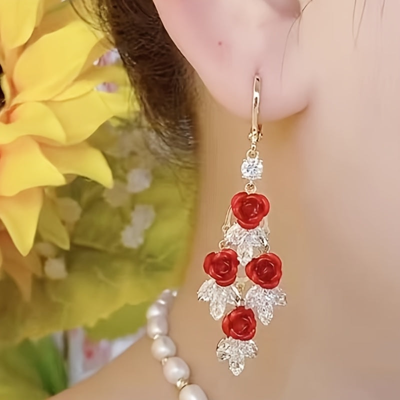 Vintage Rose Tassel Drop Earrings