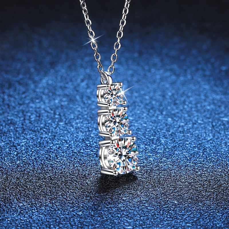 Full Moissanite Pendant Silver Necklace