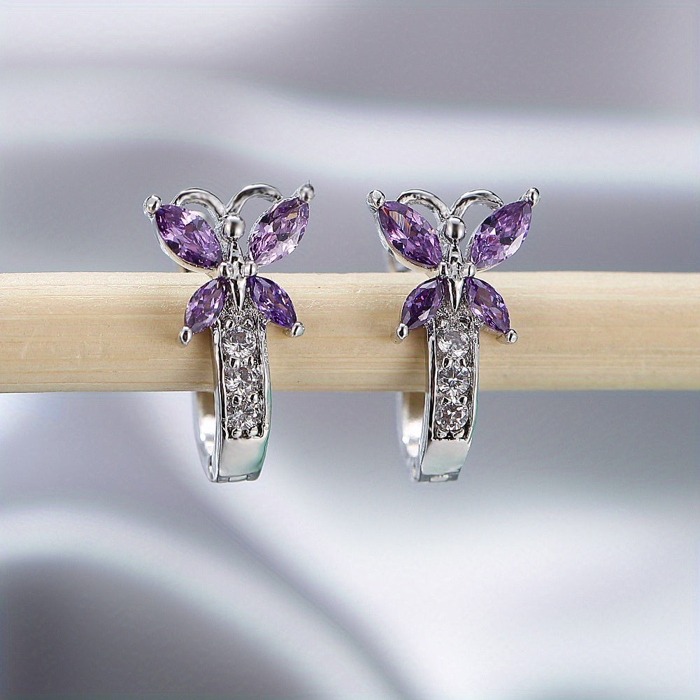 Colorful Butterfly Zirconia Hoop Earrings