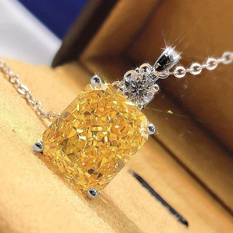 Trendy Square Yellow Zirconia Pendant Necklace