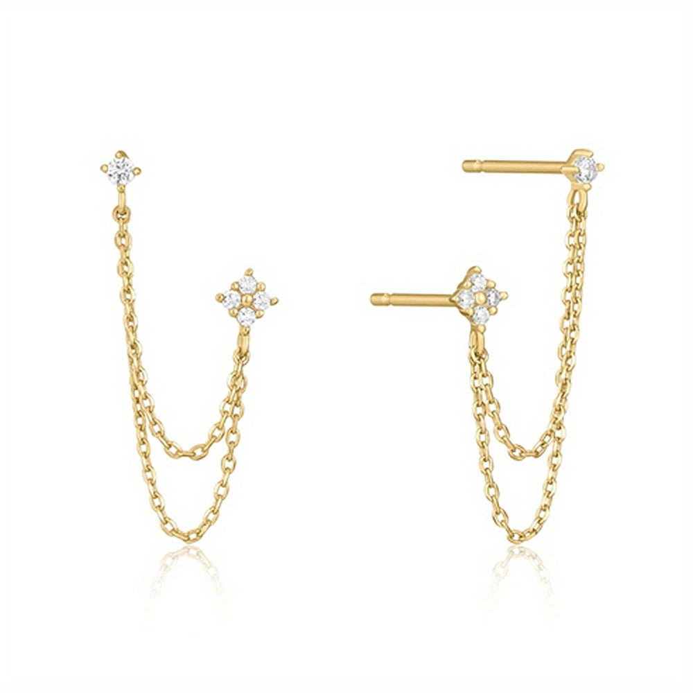 Elegant Double Zirconia Stud Earrings