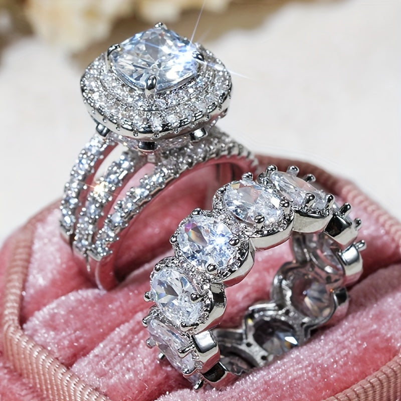 2pcs Luxury Zirconia Wedding Band Set