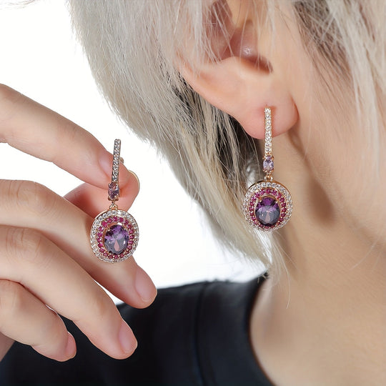 Elegant Purple Zirconia Dangle Earrings