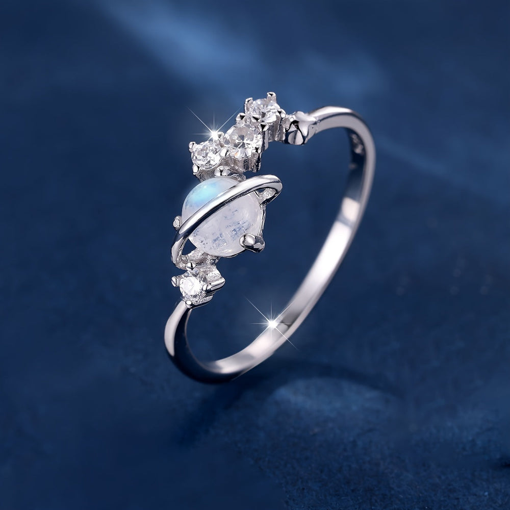 S925 Pure Silvery Moonstone Zirconia Ring