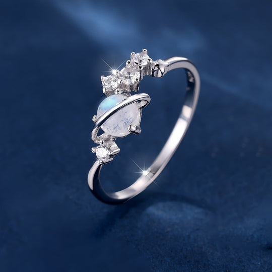 S925 Pure Silvery Moonstone Zirconia Ring