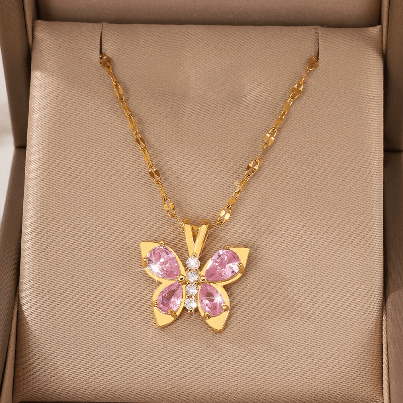 Pink Butterfly Pendant Necklace