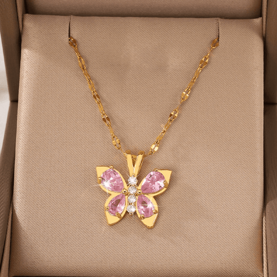Pink Butterfly Pendant Necklace