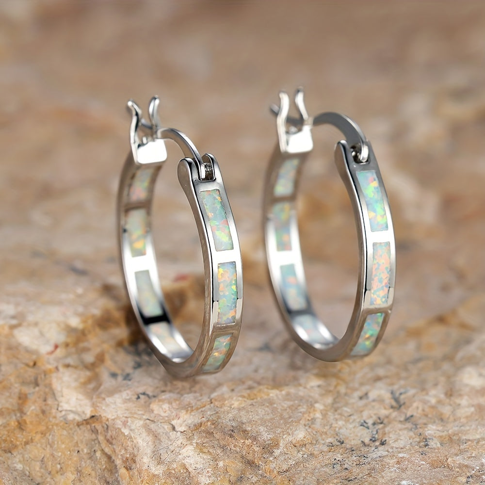 Vintage Boho Opal Hoop Earrings