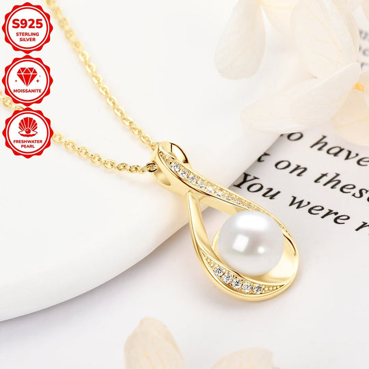 Freshwater White and Moissanite Infinity Pendant Necklace
