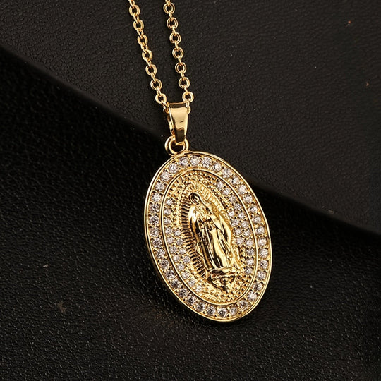 Oval Religious Zirconia Pendant Necklace