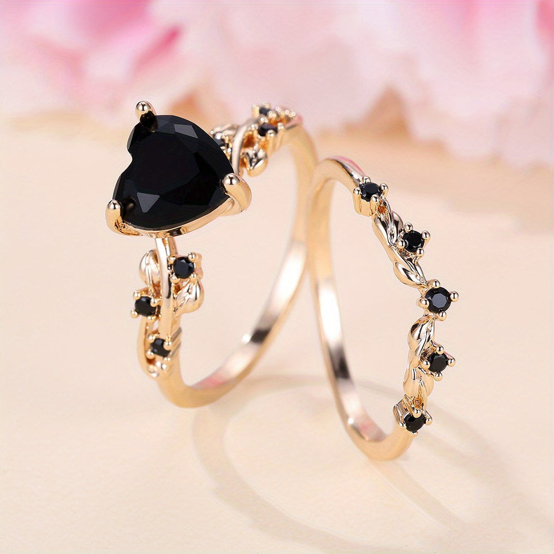 Luxurious Black Heart Cubic Zirconia Ring