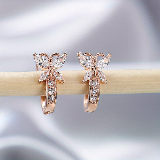 Colorful Butterfly Zirconia Hoop Earrings