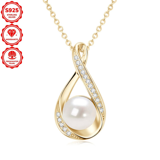 Freshwater White and Moissanite Infinity Pendant Necklace