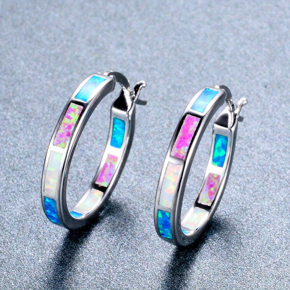 Vintage Boho Opal Hoop Earrings