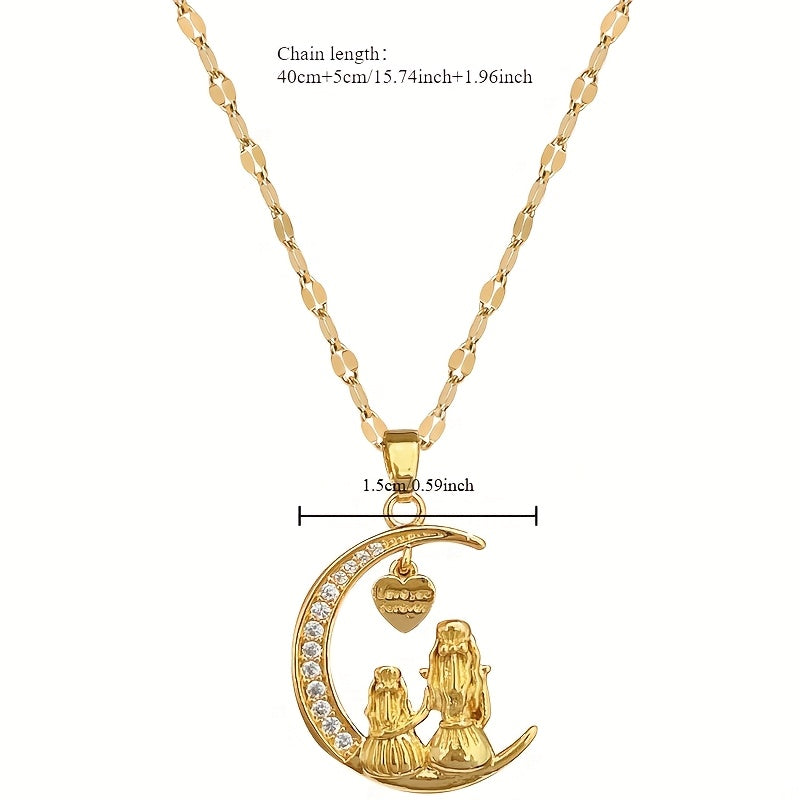 Mother-Daughter Moon Pendant Necklace