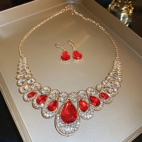 Luxurious Gemstone Collar Necklace & Earrings Set
