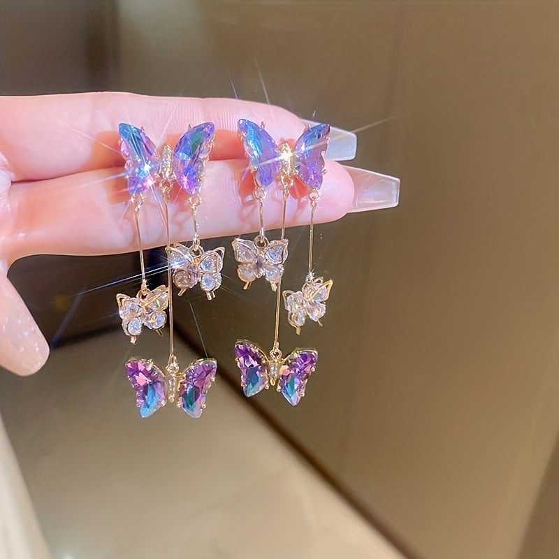 Iridescent Butterfly Tassel Earrings