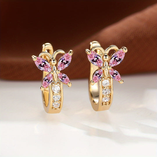 Colorful Butterfly Zirconia Hoop Earrings
