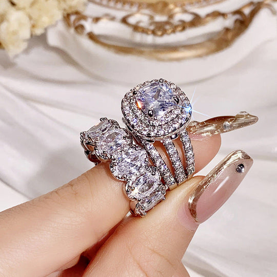 2pcs Luxury Zirconia Wedding Band Set